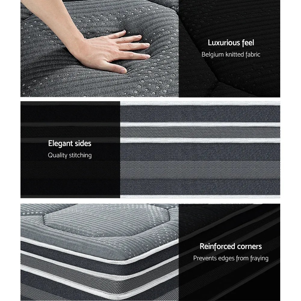 Queen Ultra Package | Henley LED Bed Black, 2 x LED Bedside Tables, Platinum Series 7 Zone Dual Euro Top Mattress, Pillowtop Mattress Topper & 4 x Pillows