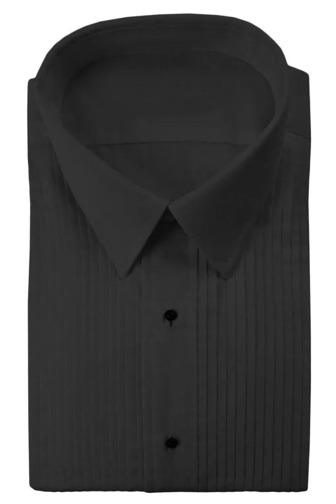 "Enzo" Black Pleated Laydown Tuxedo Shirt