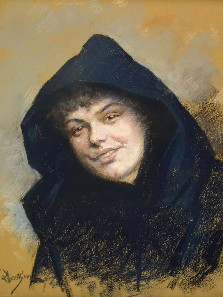 "Portrait of a young woman with a cape" - Portrait de jeune femme à la pèlerine, Auguste Berthon (1858-1917) 27½" x 24½"