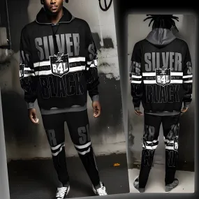 ^RAIDERS 4 LIFE^ ~SILVER & BLACK~ JOGGER SWEATSUITS (FLEECY SOFT LINED)