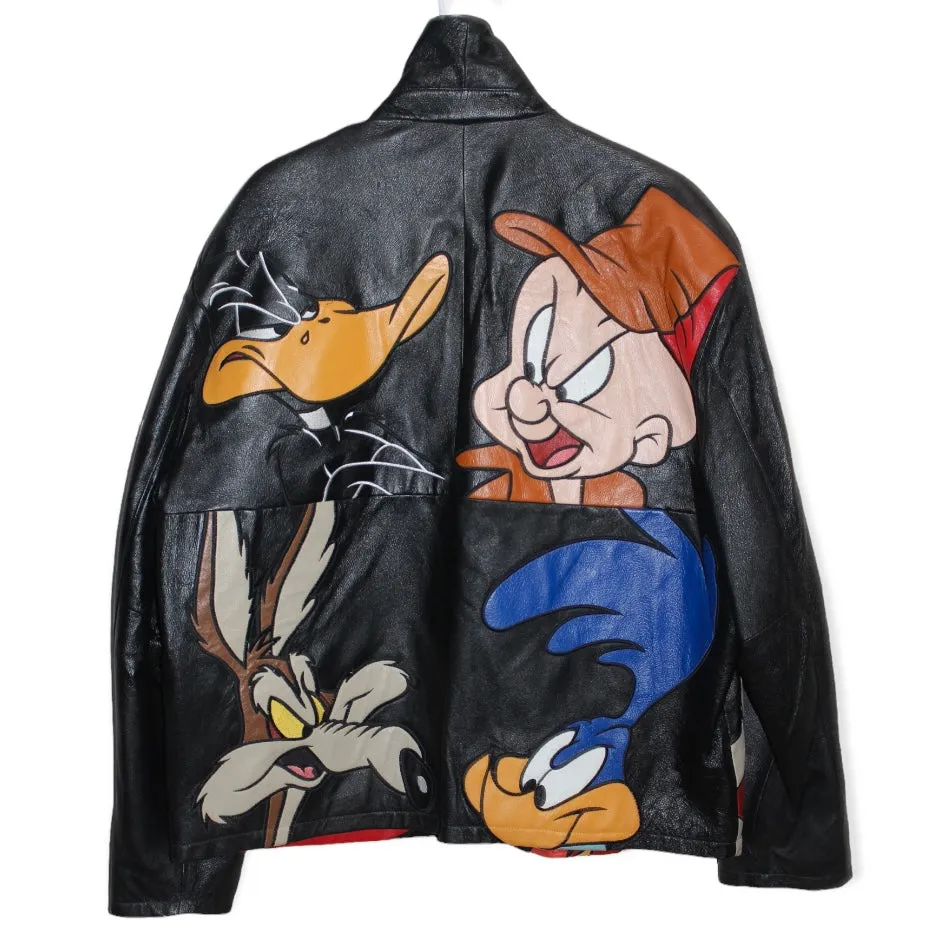 Rare Looney Tunes Space Jam Cartoon Warner Bros Leather Motorcycle Jacket (M)