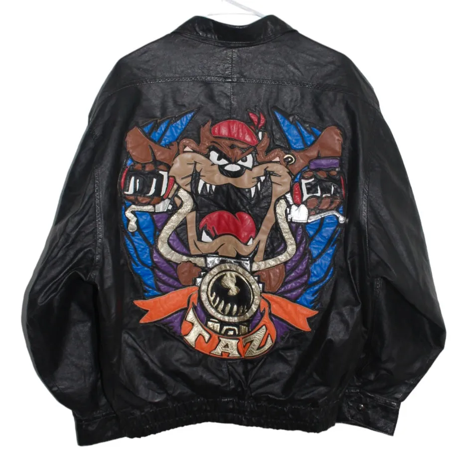 Rare Tasmanian Devil Tax Looney Tunes Leather Jacket (L)