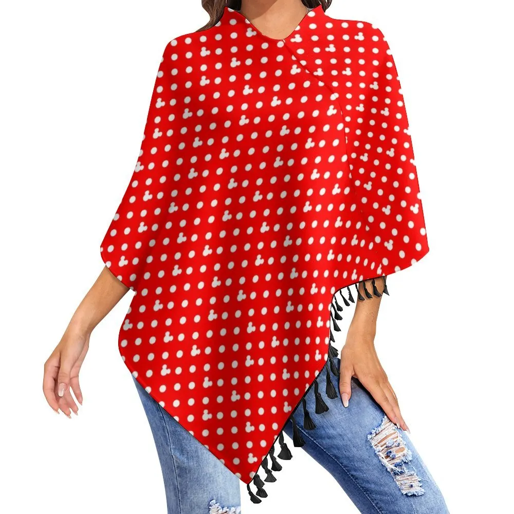 Red With White Mickey Polka Dots Tassel Cape