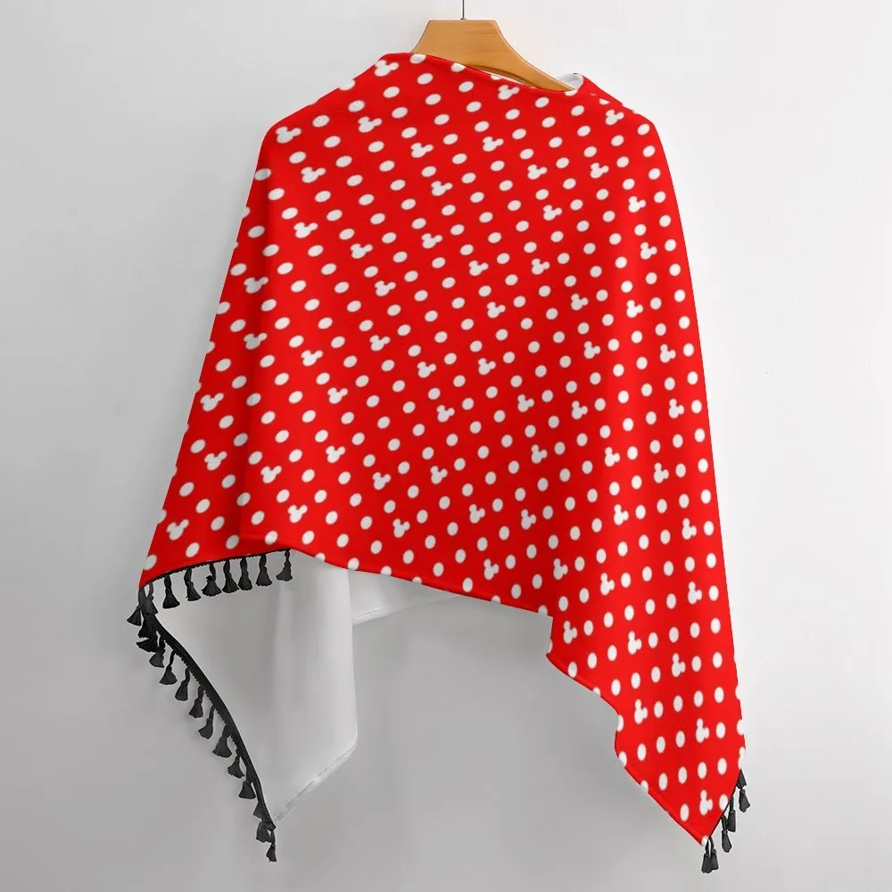 Red With White Mickey Polka Dots Tassel Cape