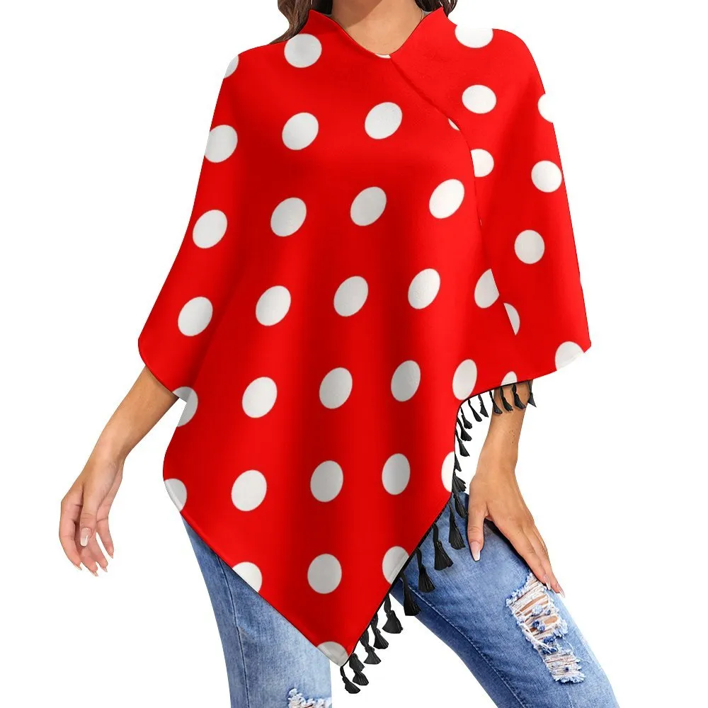 Red With White Polka Dots Tassel Cape