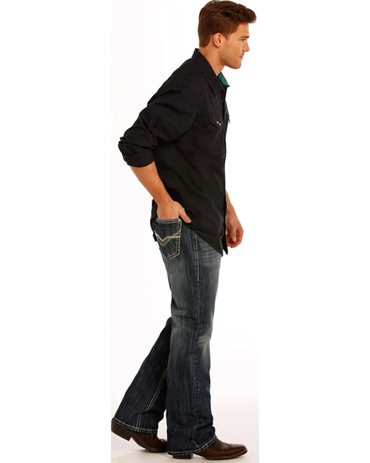 Rock and Roll Men's Double Barrel Running V Jeans Boot Cut - M0S1446 32x34