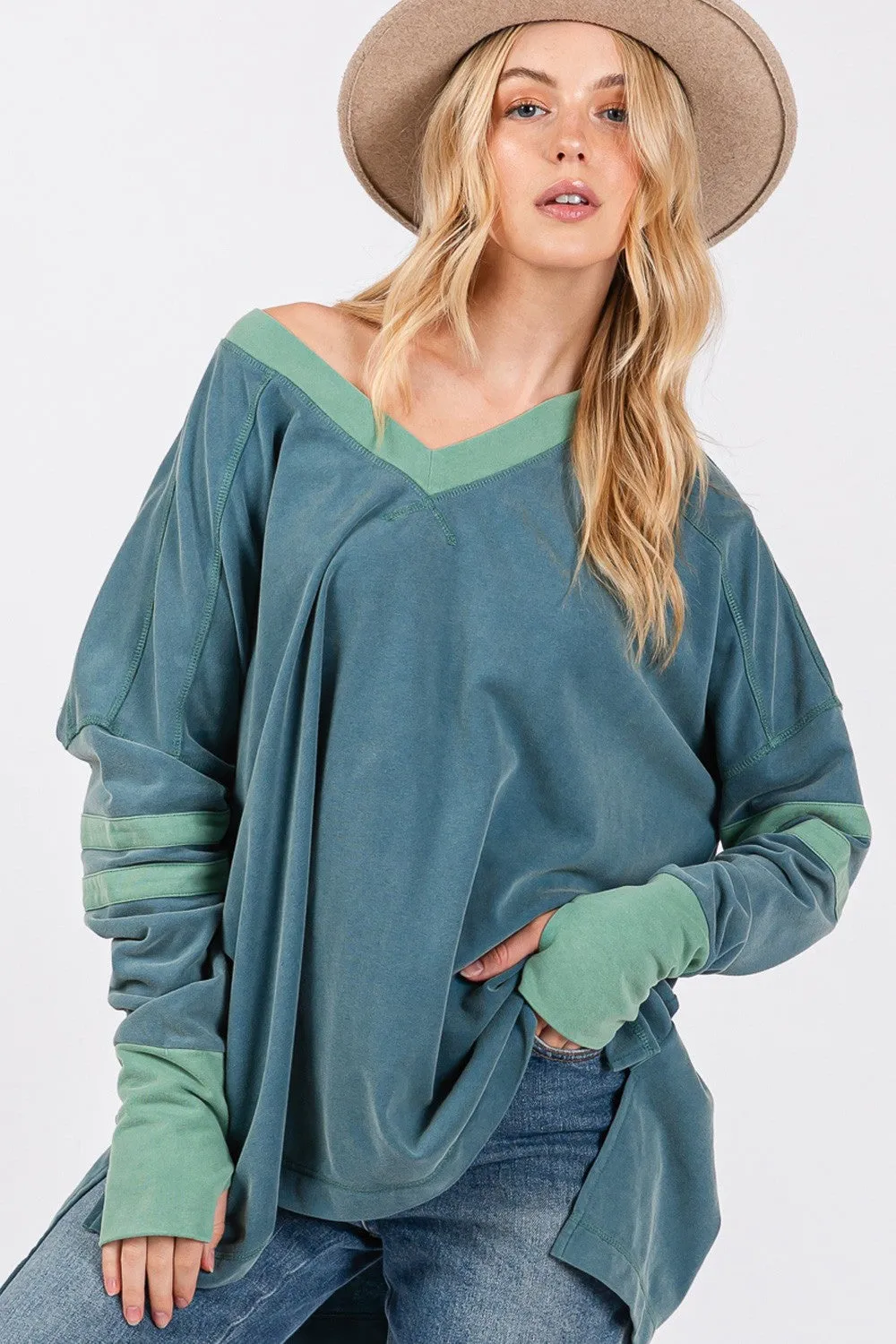 SAGE   FIG Mineral Wash Side Slit Contrast Top