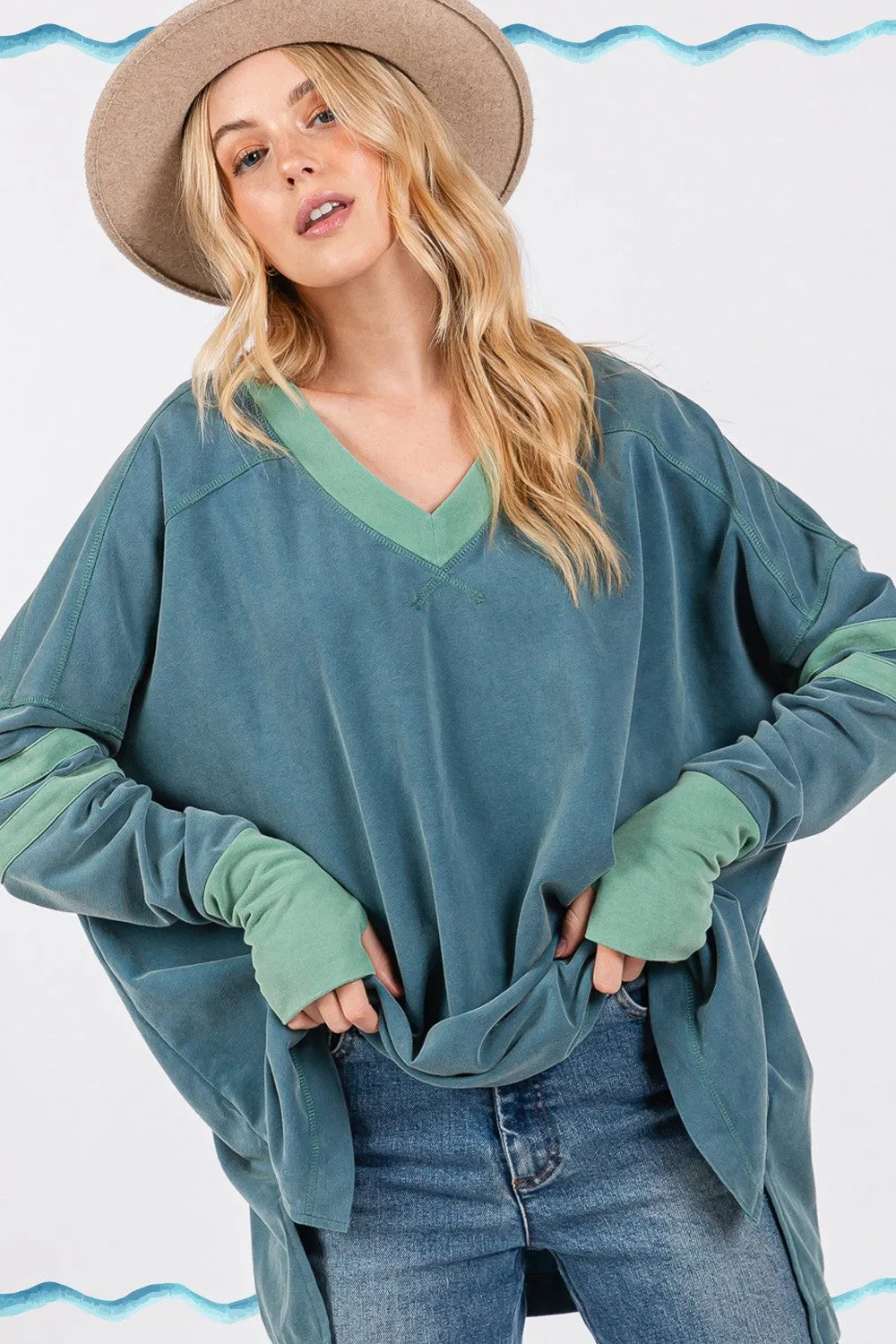 SAGE   FIG Mineral Wash Side Slit Contrast Top