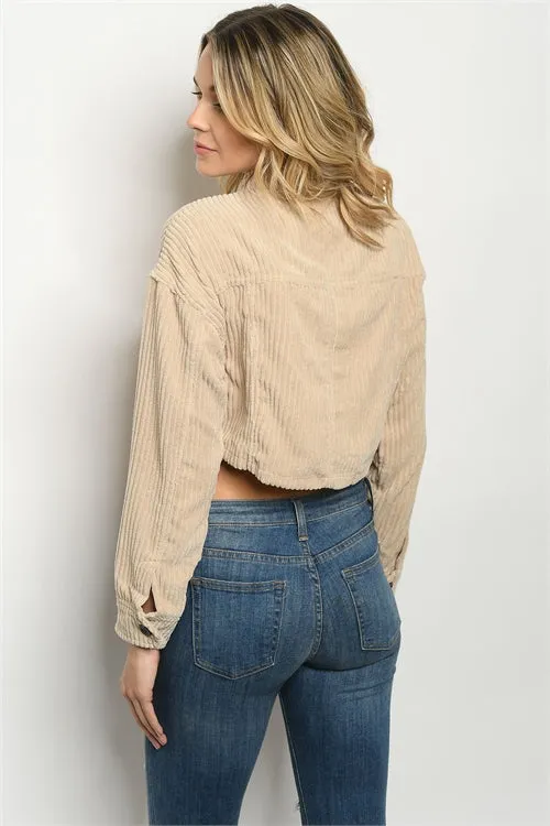 Sand Beige Corduroy Crop Jacket