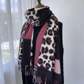 Scarf European and American print imitation cashmere shawl women's warm color tassel color matching leopard print scarf