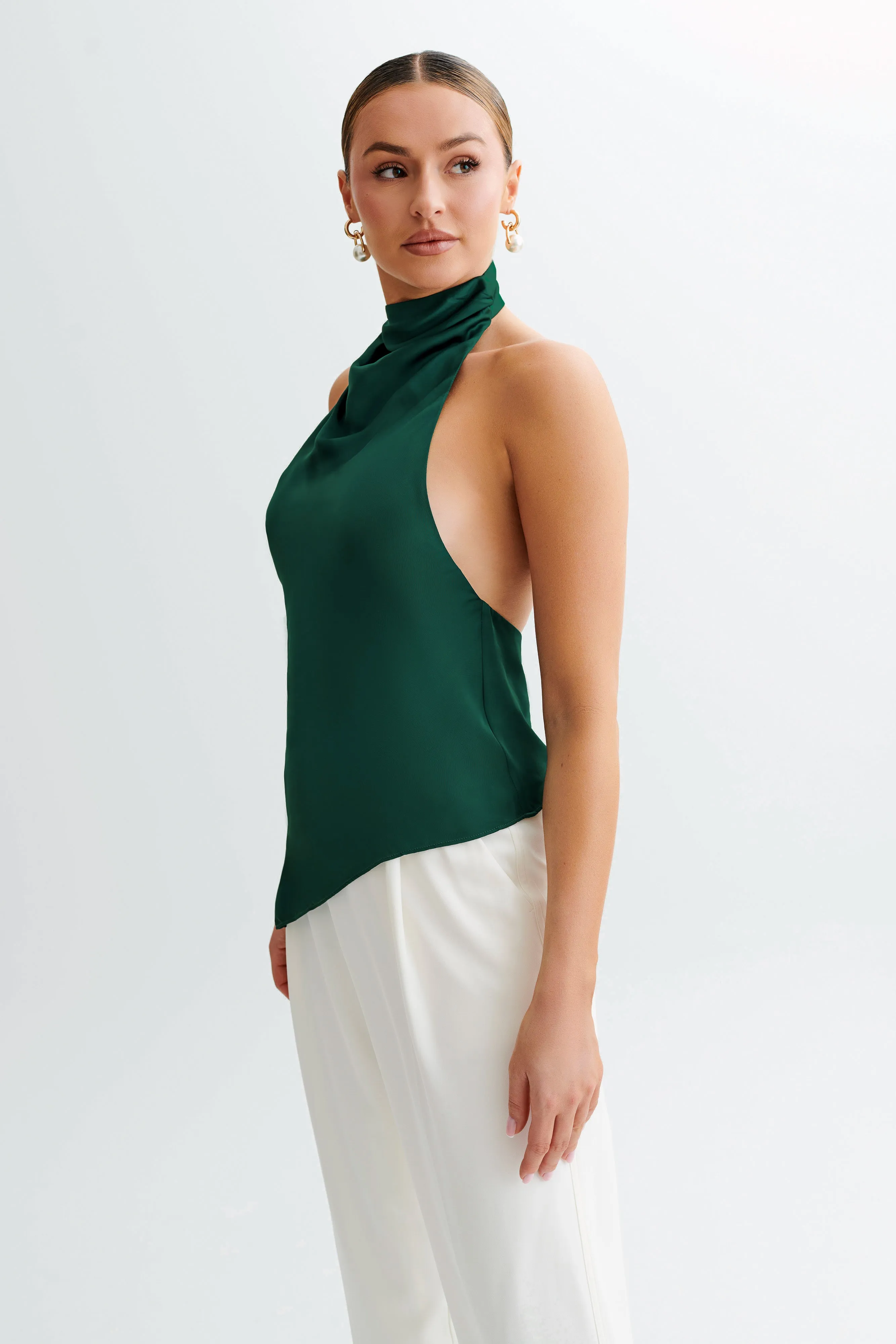 Seraphine Satin Halter Top - Forest Green