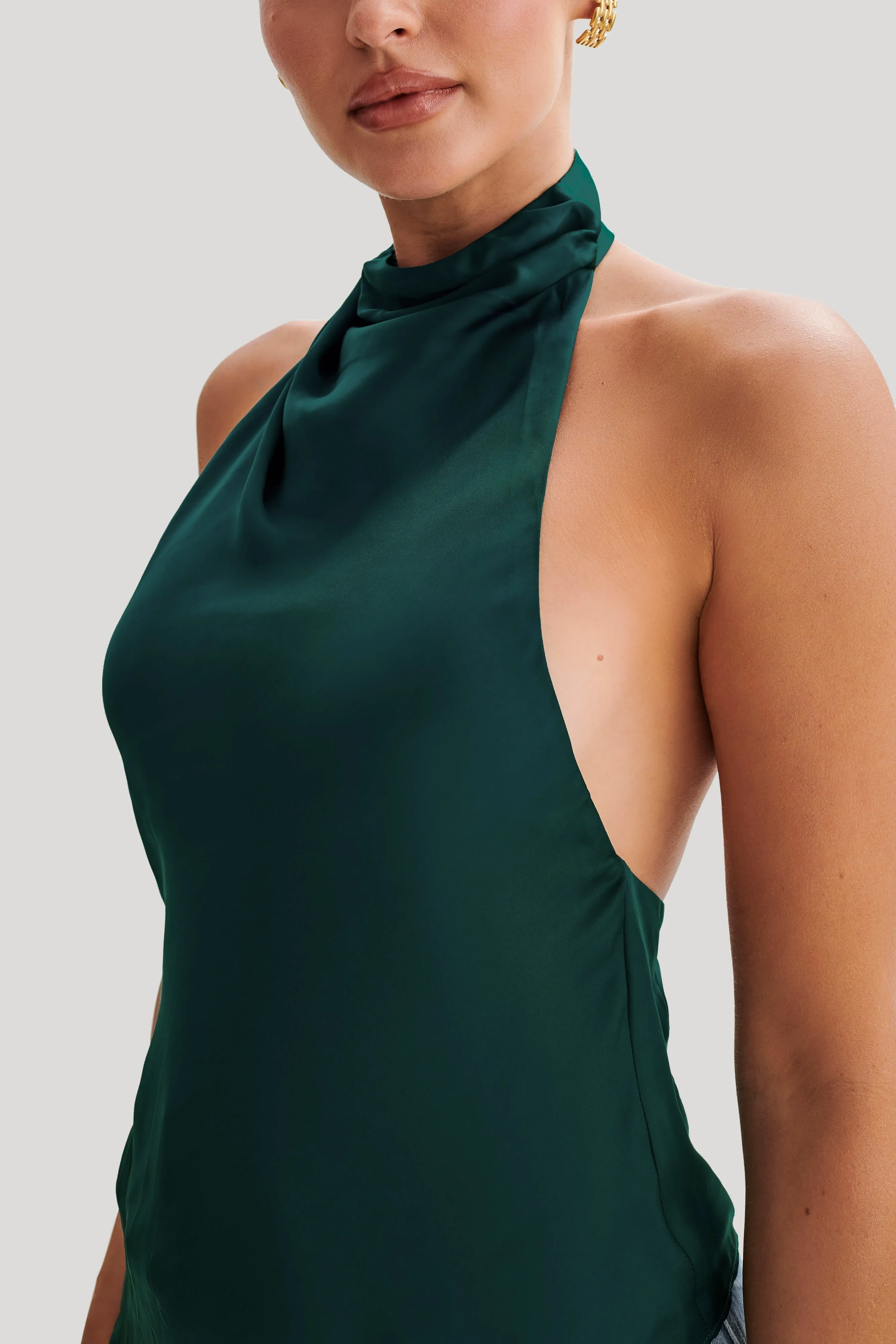 Seraphine Satin Halter Top - Forest Green