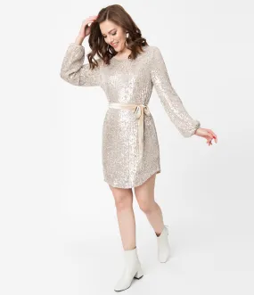 Silver & Champagne Velvet Belted Sequin Tunic