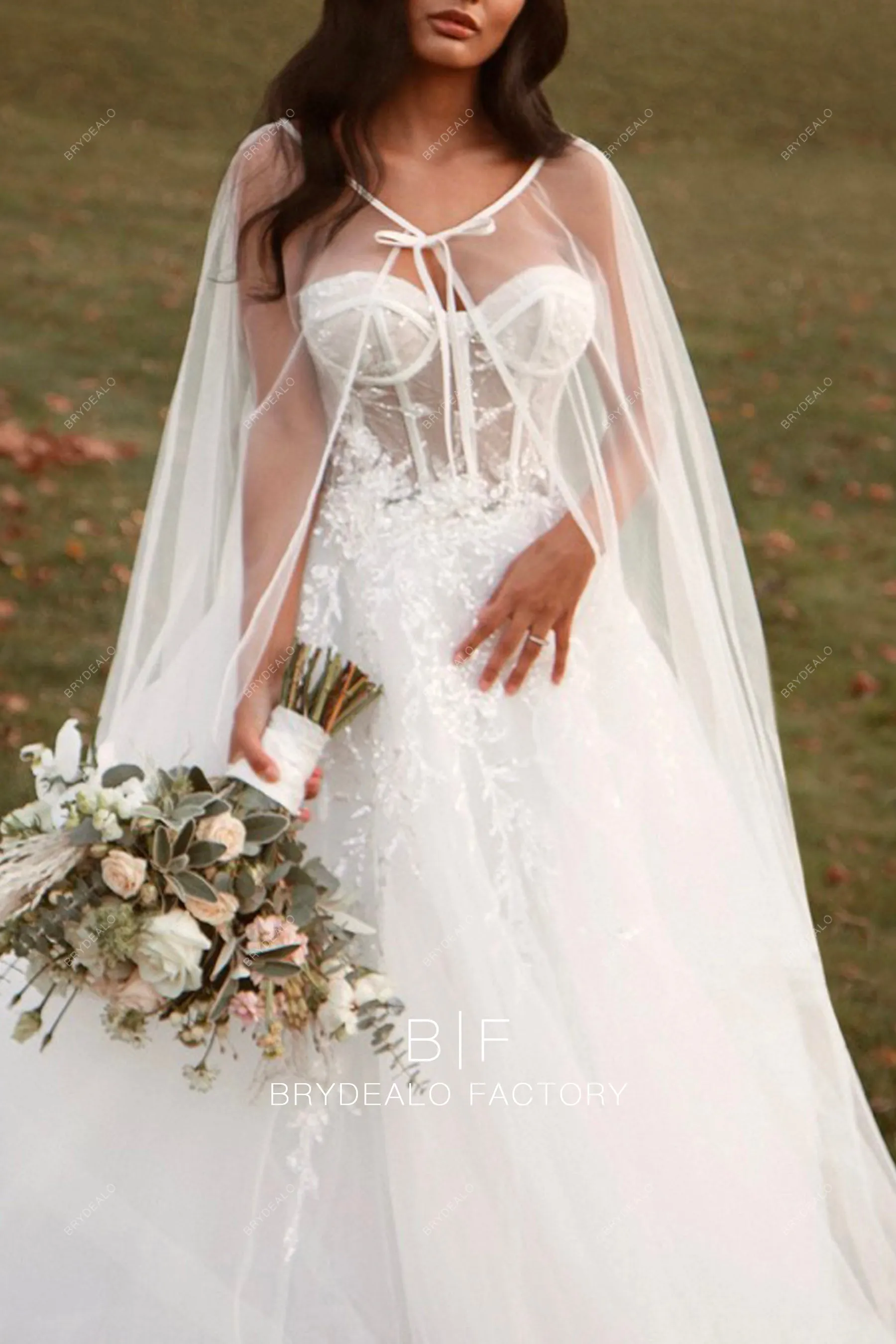 Simple Tulle Elegant Long Bridal Cape Veil For Wedding