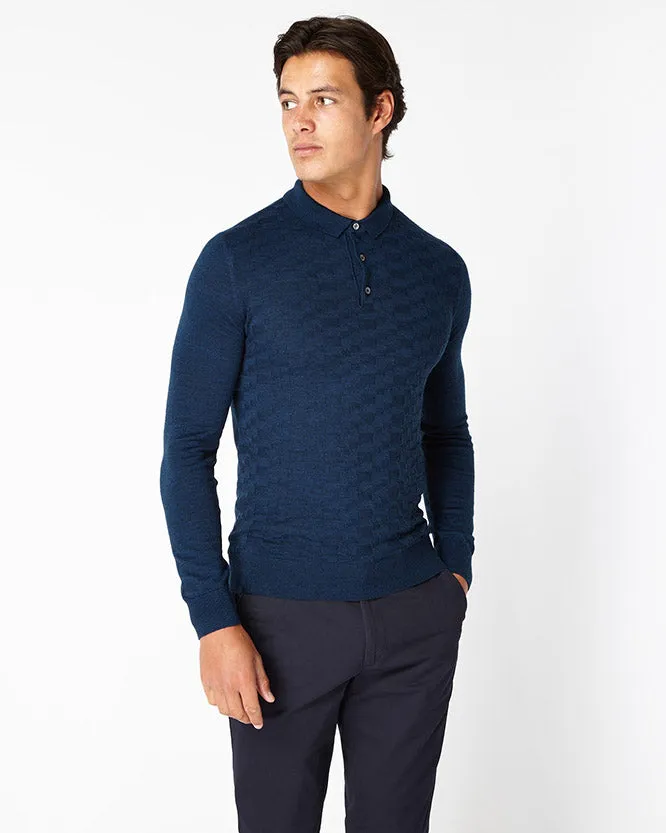 Slim Fit Merino Wool-Blend Long Sleeve Polo Shirt