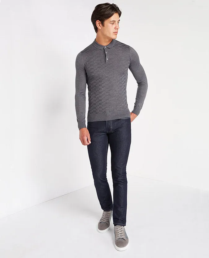 Slim Fit Merino Wool-Blend Long Sleeve Polo Shirt