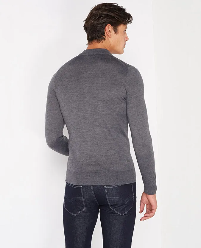 Slim Fit Merino Wool-Blend Long Sleeve Polo Shirt