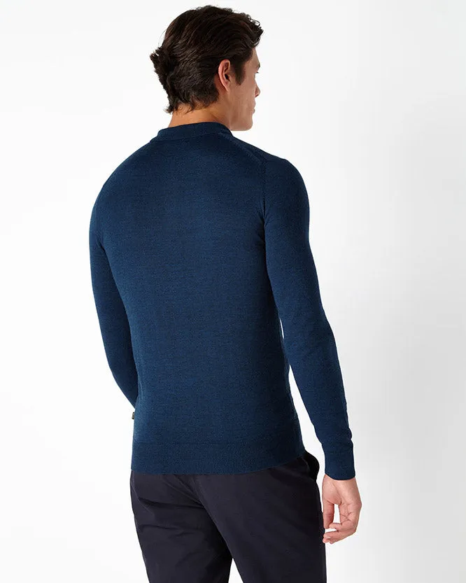 Slim Fit Merino Wool-Blend Long Sleeve Polo Shirt