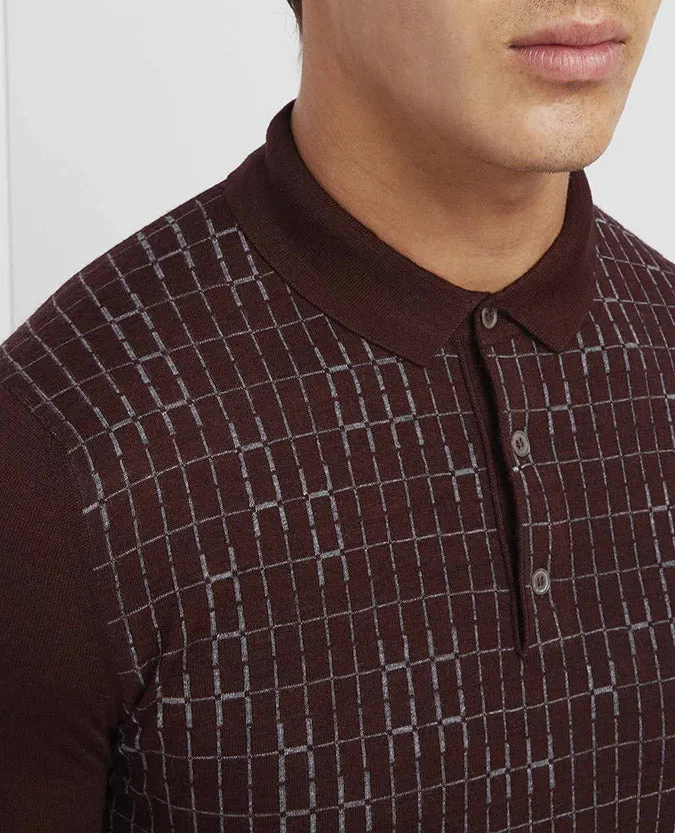 Slim Fit Merino Wool-Blend Long Sleeve Polo Shirt