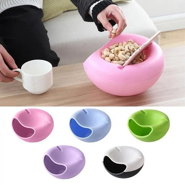 Snacks Bowl with mobile holder Bowl Double Layer Candy Plate Peels Shells Storage Mobile Phone Holder Stand