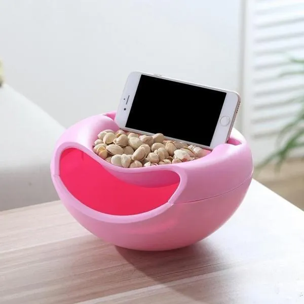 Snacks Bowl with mobile holder Bowl Double Layer Candy Plate Peels Shells Storage Mobile Phone Holder Stand