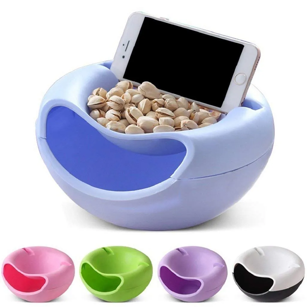 Snacks Bowl with mobile holder Bowl Double Layer Candy Plate Peels Shells Storage Mobile Phone Holder Stand