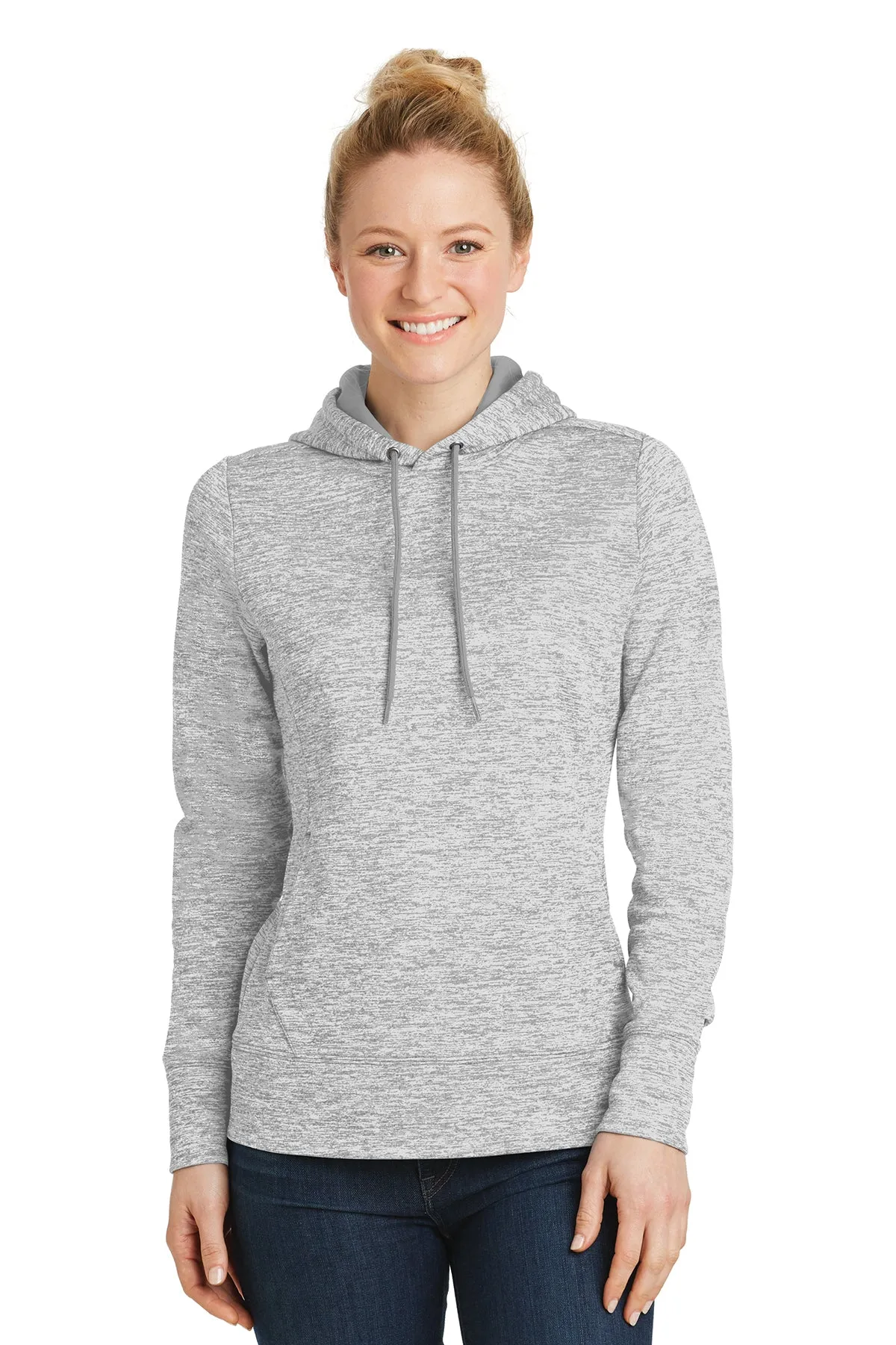 Sport-Tek Ladies PosiCharge Electric Heather Customized Fleece Hooded Pullovers, Silver Electric