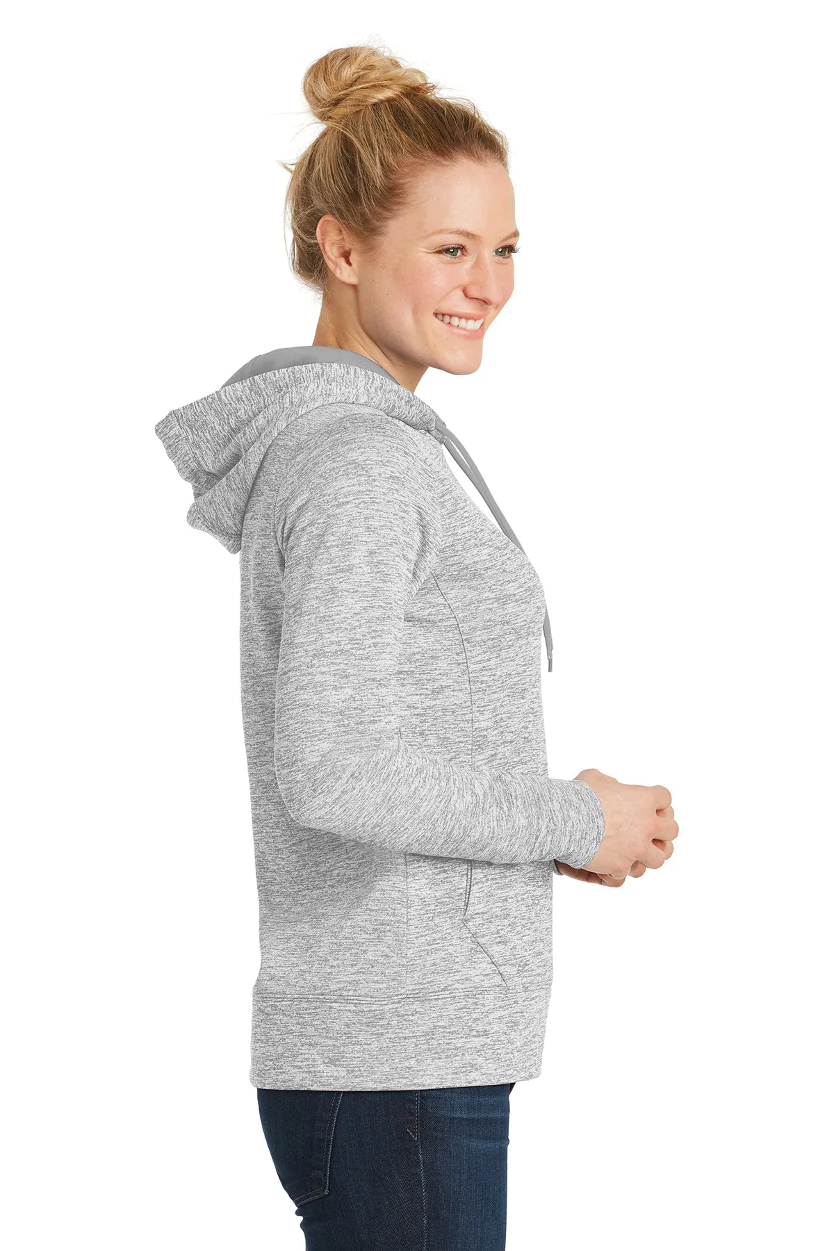 Sport-Tek Ladies PosiCharge Electric Heather Customized Fleece Hooded Pullovers, Silver Electric