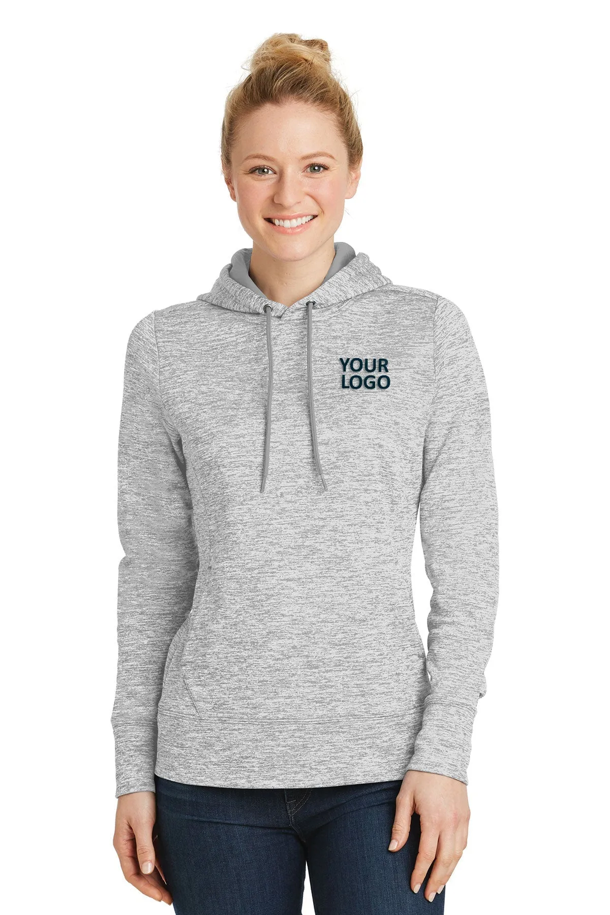 Sport-Tek Ladies PosiCharge Electric Heather Customized Fleece Hooded Pullovers, Silver Electric