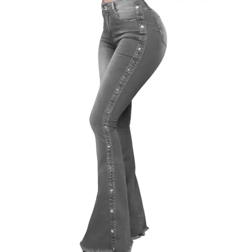 Stylish Flare Control Tummy Skin-Touch Skinny Flare Women Wide Leg Flare Denim Trousers Jeans