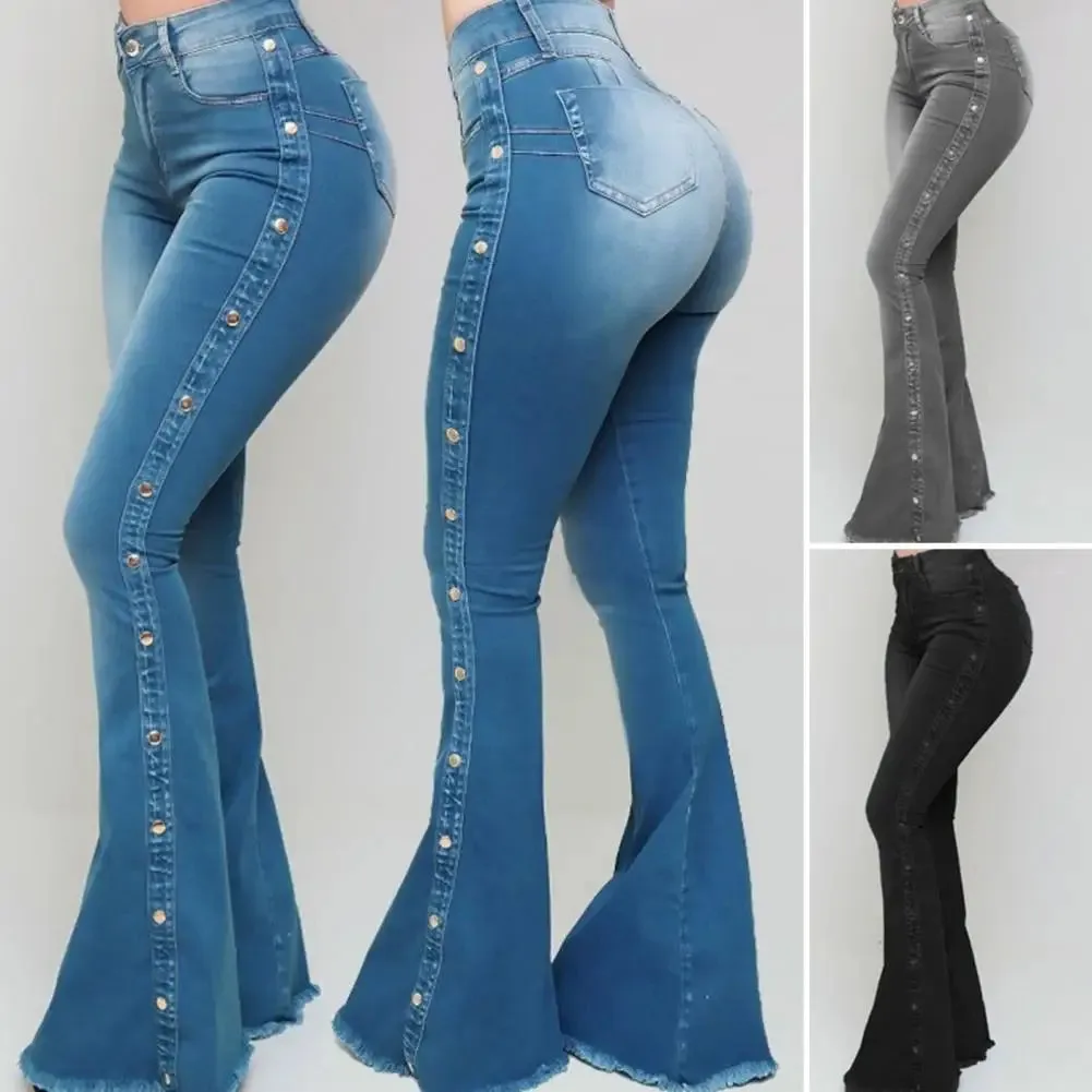 Stylish Flare Control Tummy Skin-Touch Skinny Flare Women Wide Leg Flare Denim Trousers Jeans