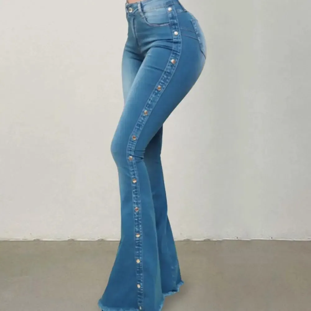 Stylish Flare Control Tummy Skin-Touch Skinny Flare Women Wide Leg Flare Denim Trousers Jeans