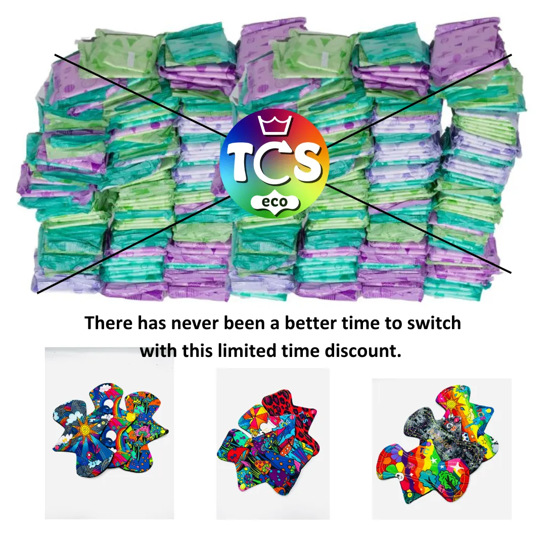 Super discount 3 pack: 9" Cloth Sanitary Pad Regular Starter Pack (day disposable length) TCS-eco