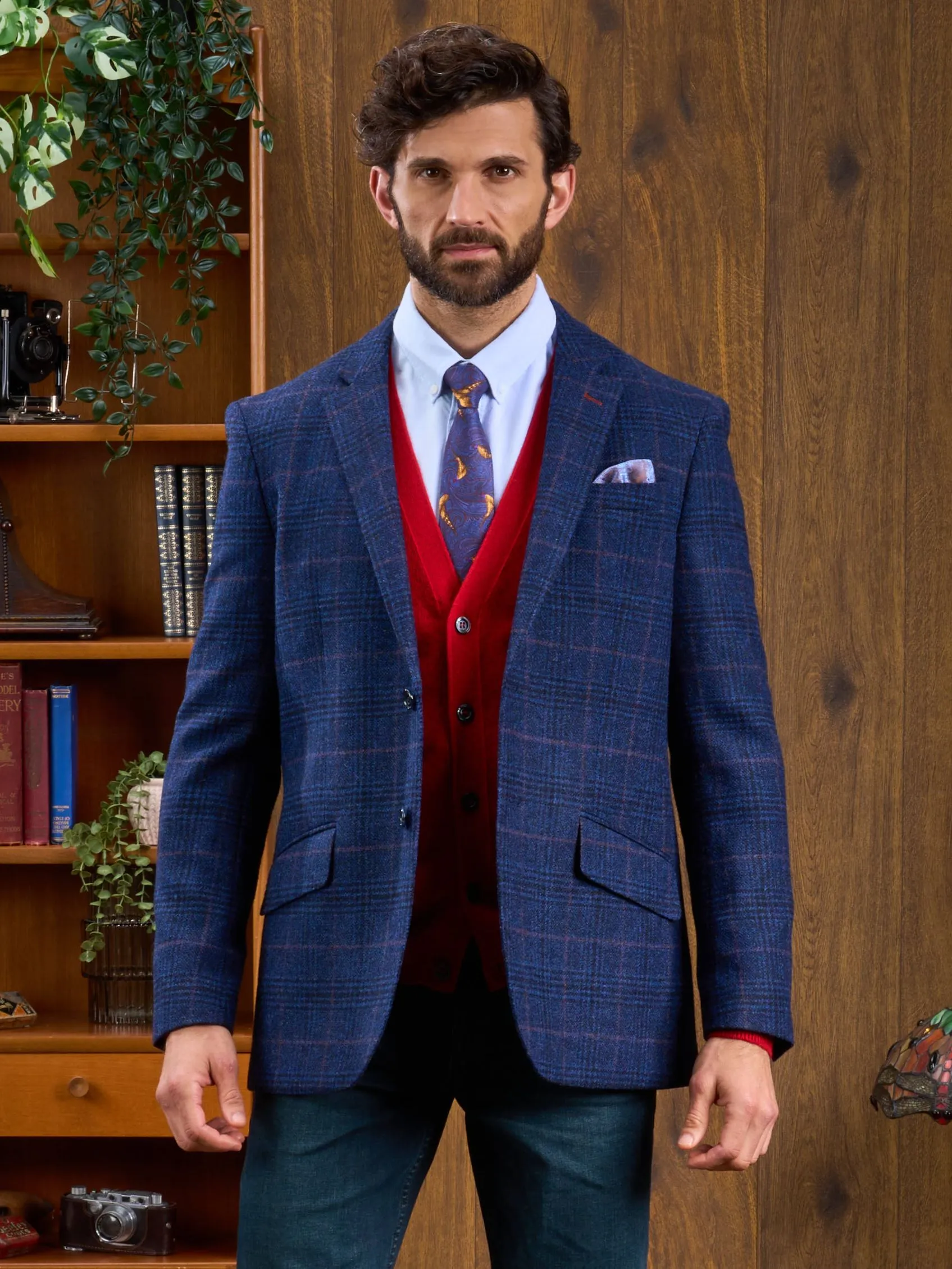 Surrey Tweed Lined Blazer In Navy Check - Regular Fit