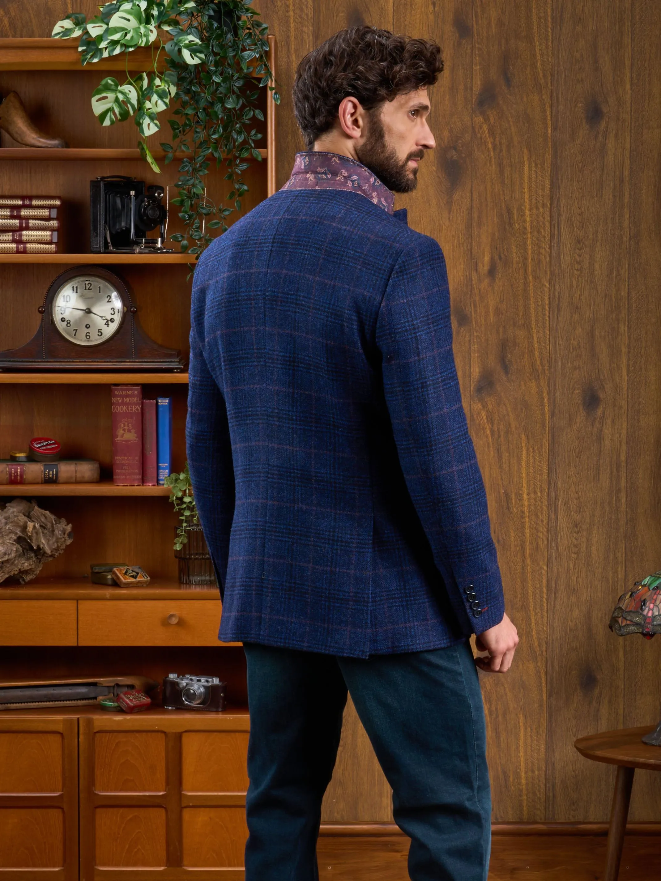 Surrey Tweed Lined Blazer In Navy Check - Regular Fit