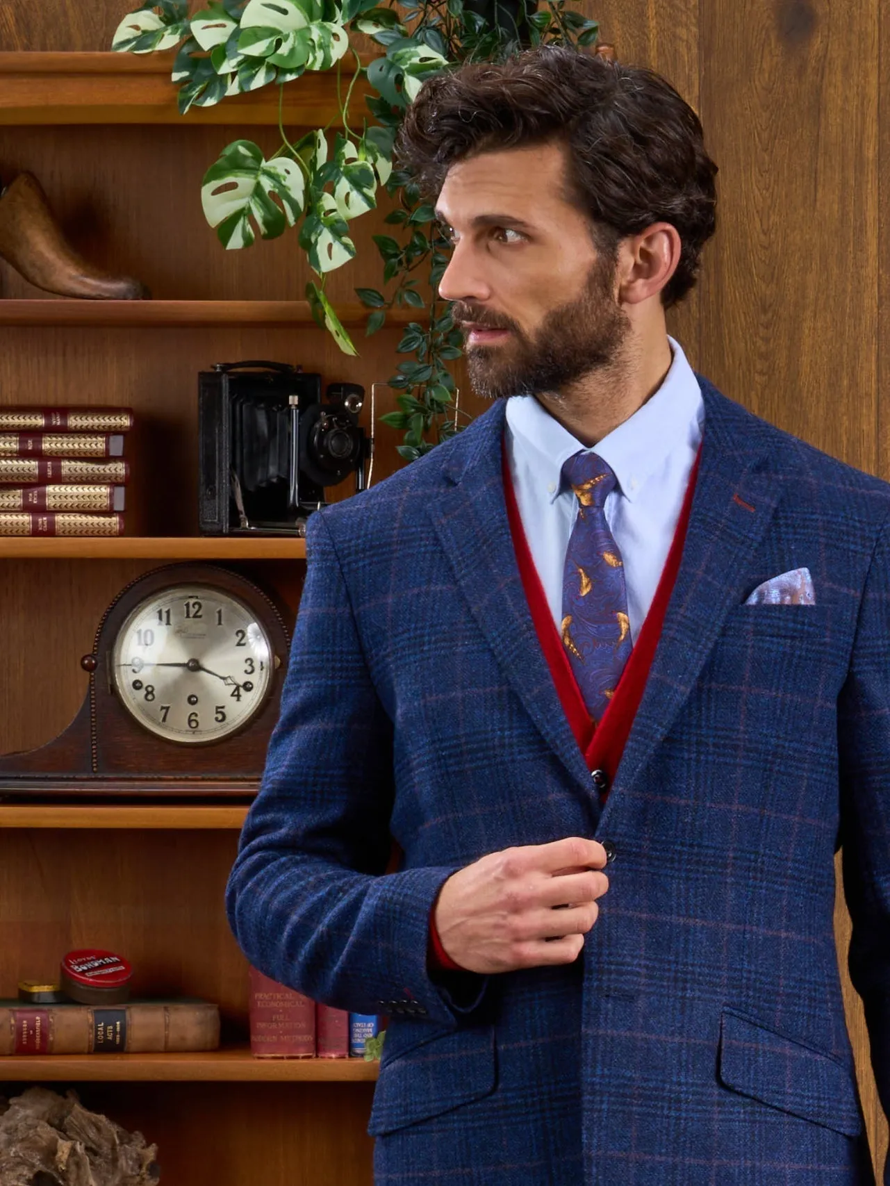 Surrey Tweed Lined Blazer In Navy Check - Regular Fit