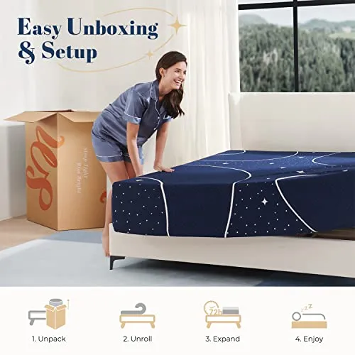 Sweetnight Queen Mattress, 12 Inch Hybrid Queen Size Mattress in a Box, Gel Memory Foam and Individual Pocket Spring for Cooling Sleep & Motion Isolation, Starry Night,Blue