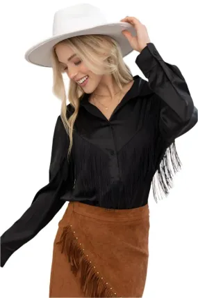 TEEK - Chevron Fringe Satin Blouse