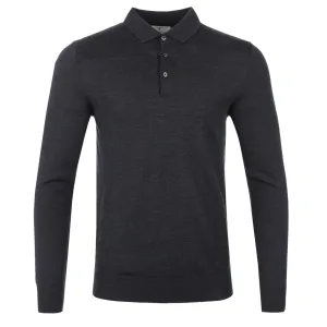 Thomas Maine 3 Button Knit Polo Shirt in Charcoal