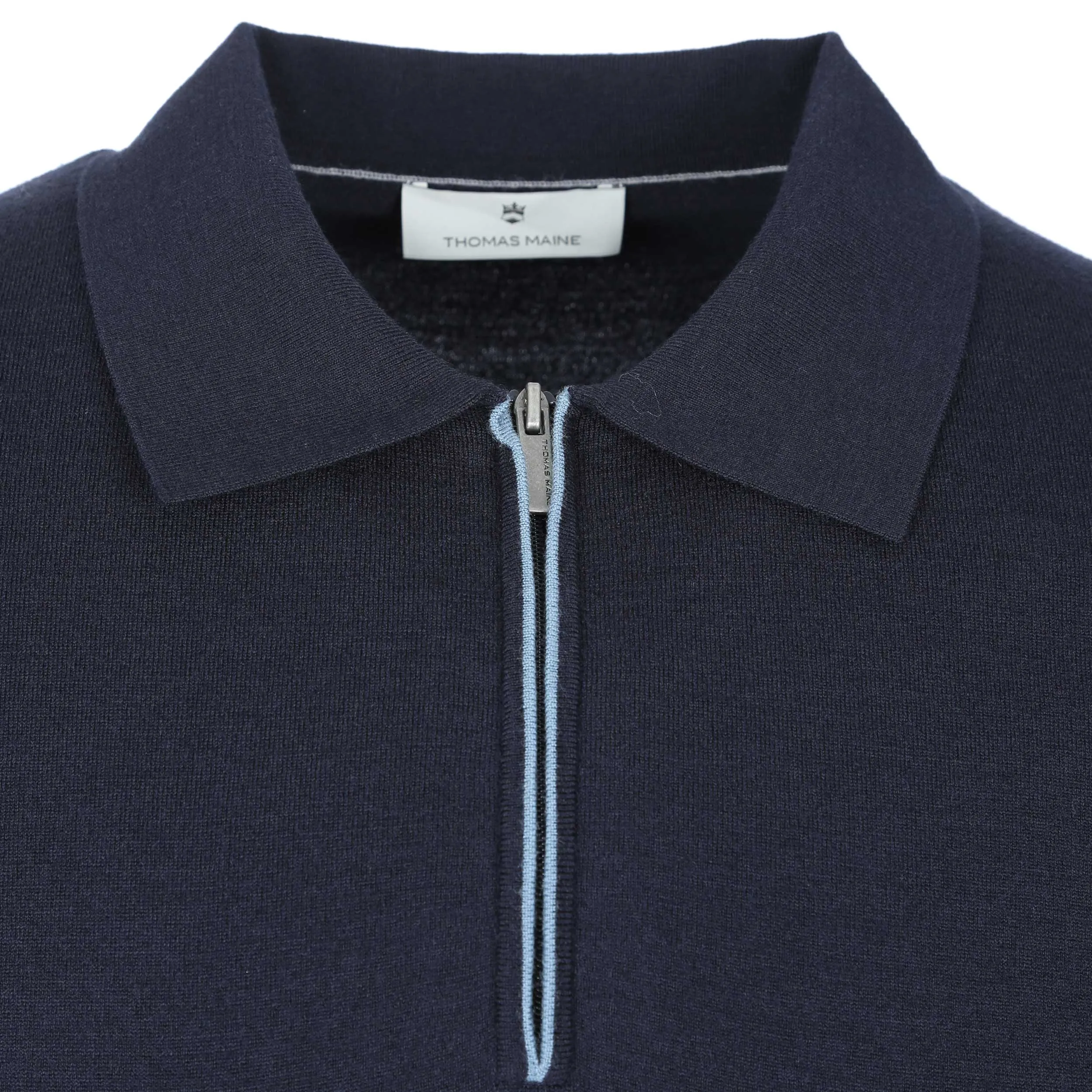 Thomas Maine Knitted Zip Polo Shirt in Navy