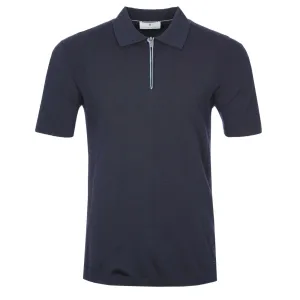 Thomas Maine Knitted Zip Polo Shirt in Navy