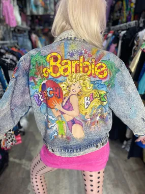 Vintage 1987 Hand Painted and Bedazzled Barbie Beach Blast Jean Jacket