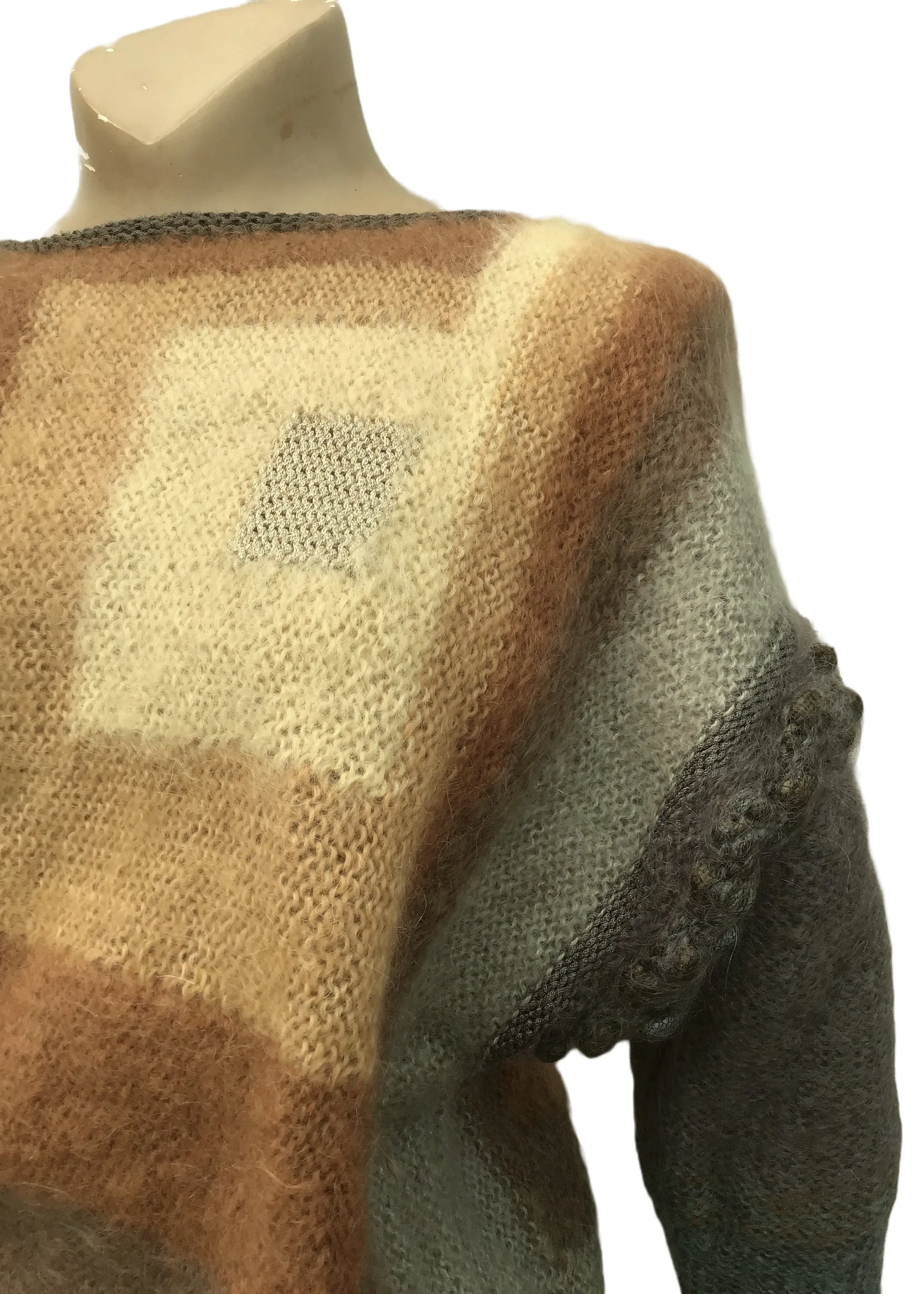 Vintage 80s Abstract Oversized Hand Knit Mohair Jumper