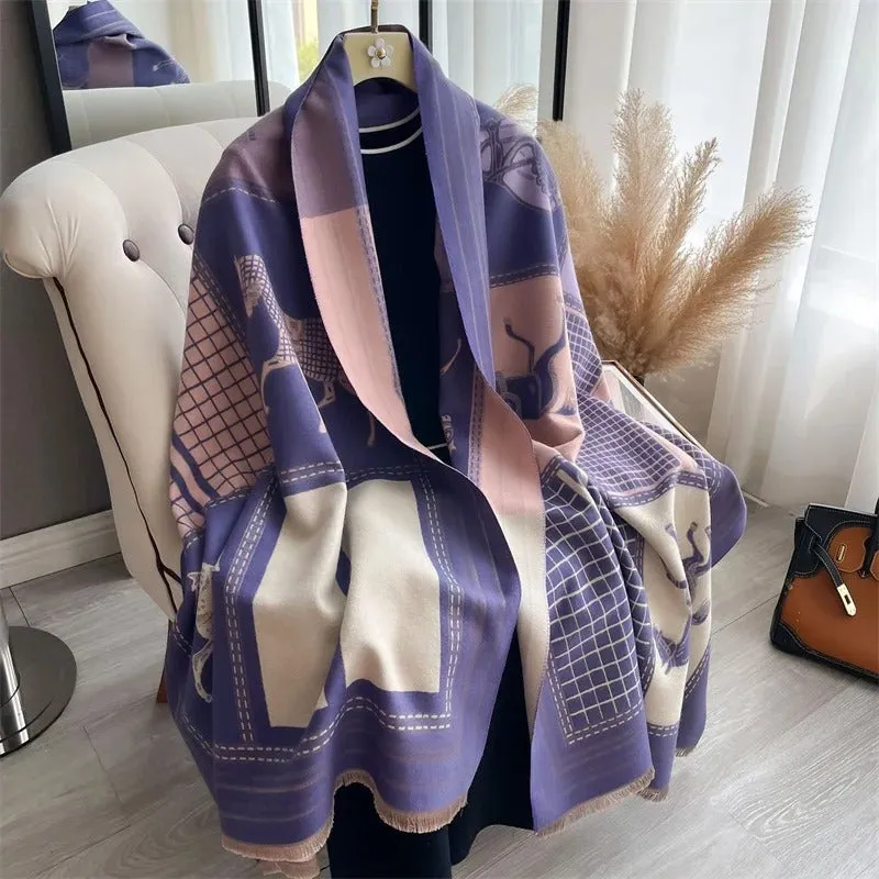 Vintage High-End Stallion Patchwork Winter Scarf for Women