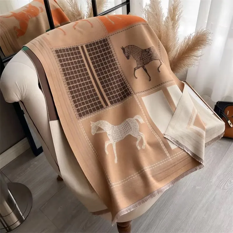 Vintage High-End Stallion Patchwork Winter Scarf for Women