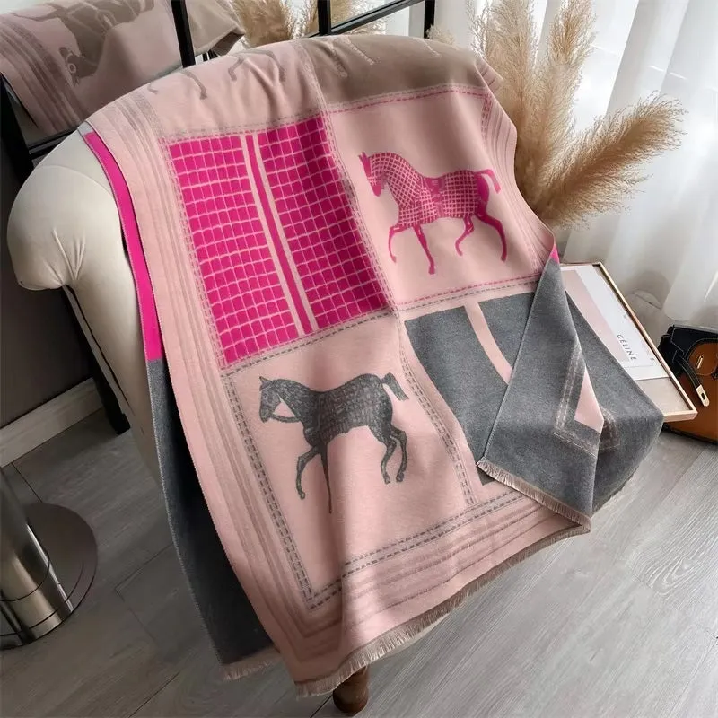 Vintage High-End Stallion Patchwork Winter Scarf for Women