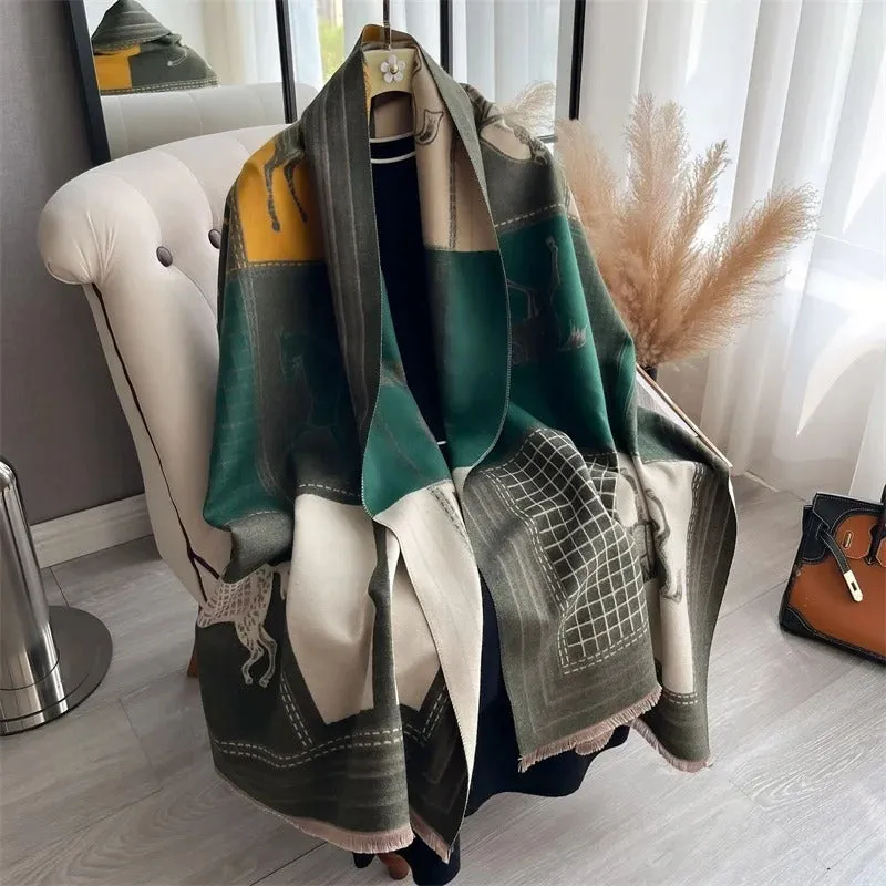 Vintage High-End Stallion Patchwork Winter Scarf for Women