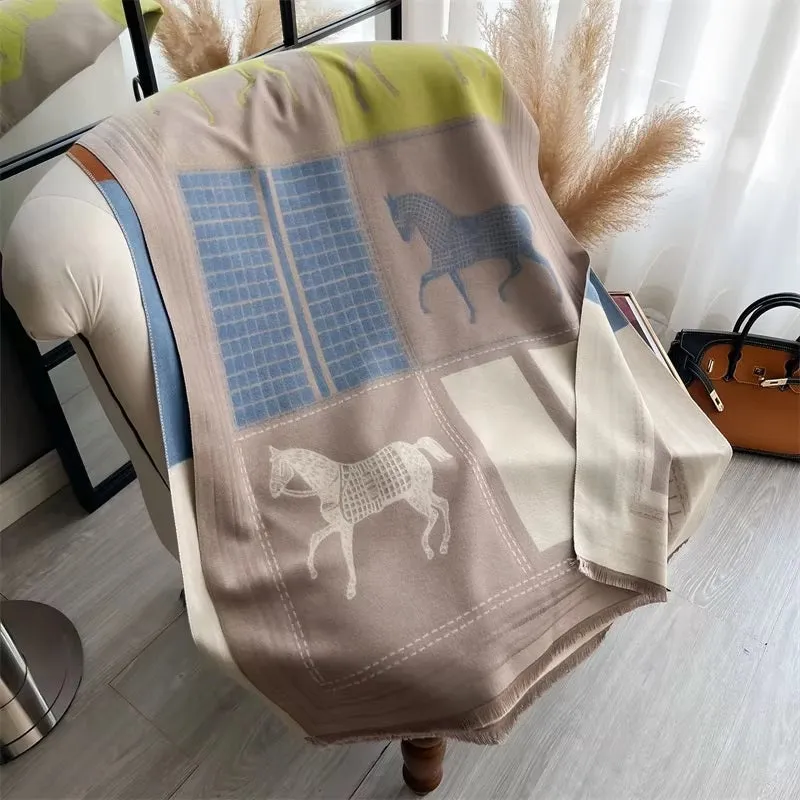 Vintage High-End Stallion Patchwork Winter Scarf for Women