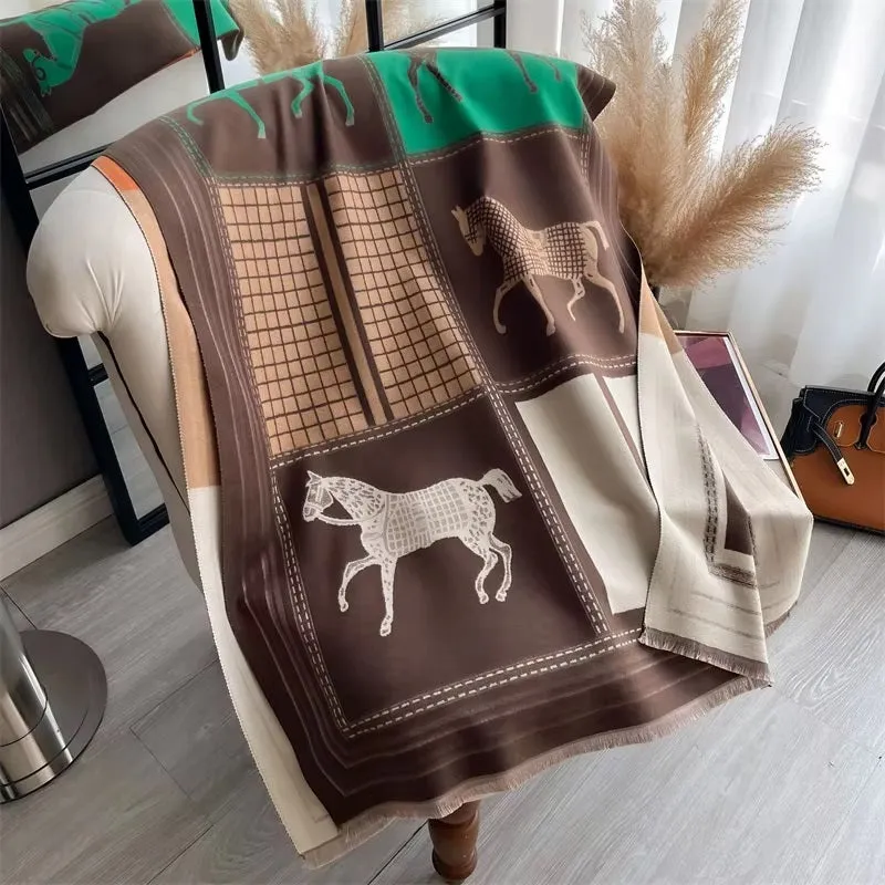 Vintage High-End Stallion Patchwork Winter Scarf for Women