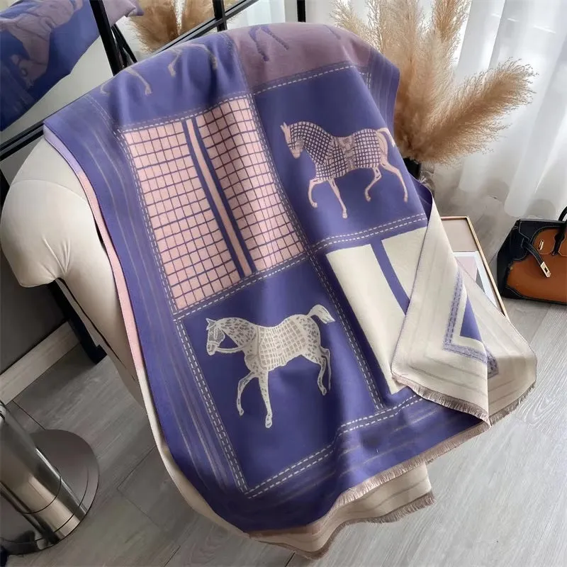 Vintage High-End Stallion Patchwork Winter Scarf for Women